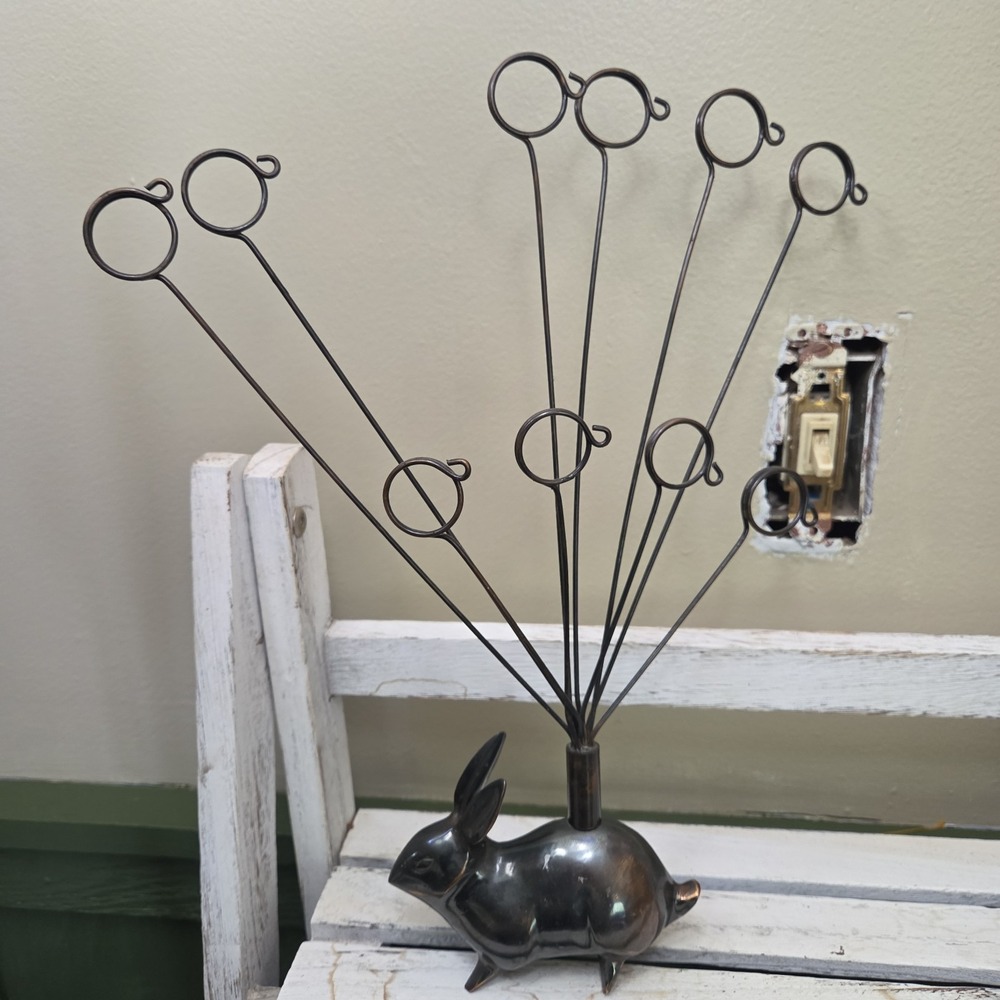 Burnished Rabbit Brass Metal Photo Holder Display 10 Clips Picture Photo Card